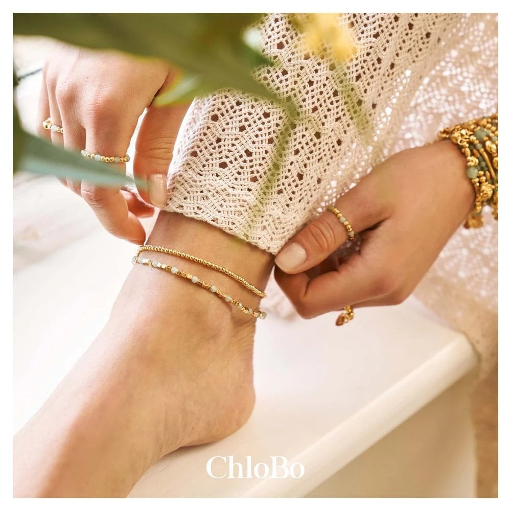 GOLD ON SILVER MINI CUTE AND AVENTURINE ANKLE BRACELET