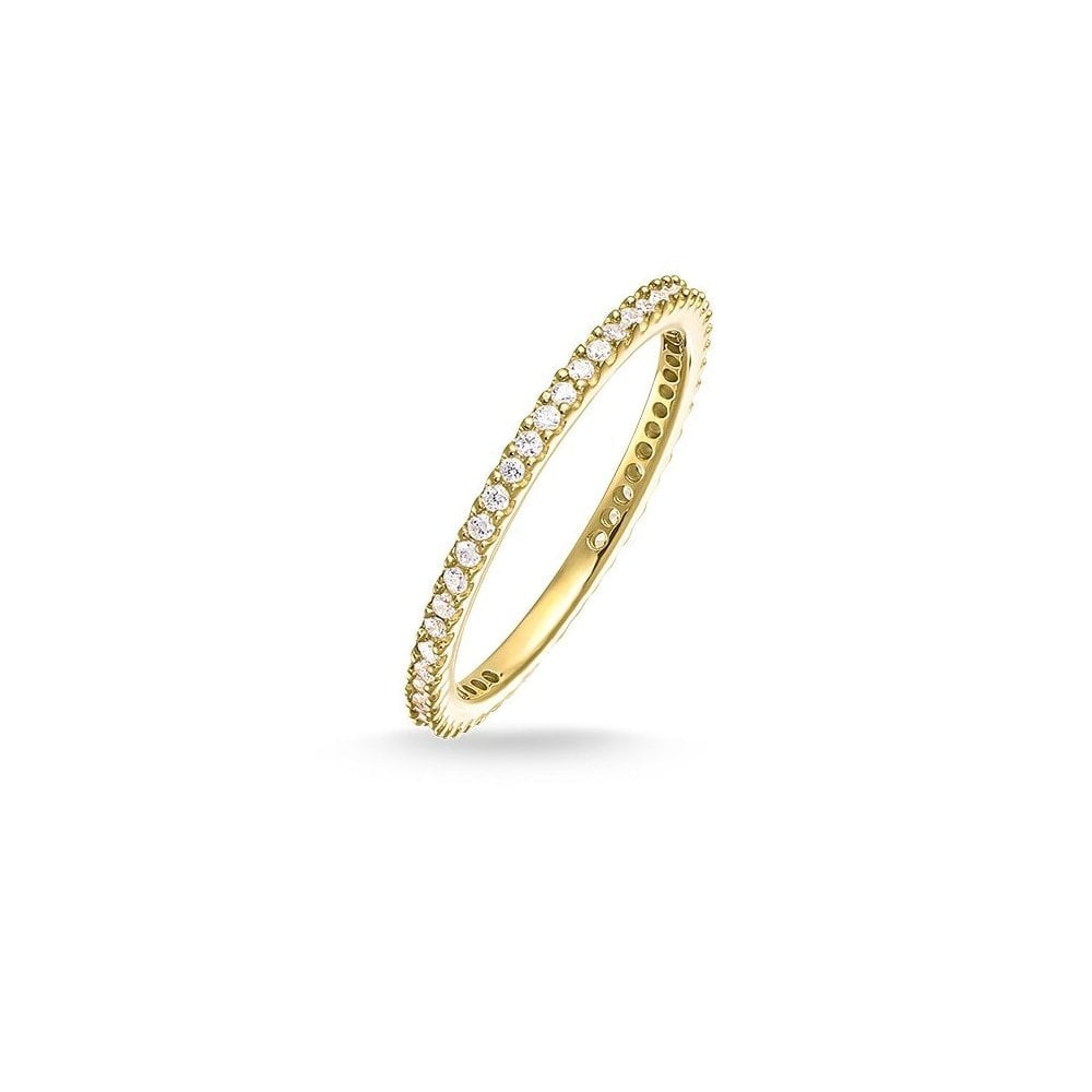 GOLD ON SILVER PAVE SET CUBIC ZIRCONIA BAND RING