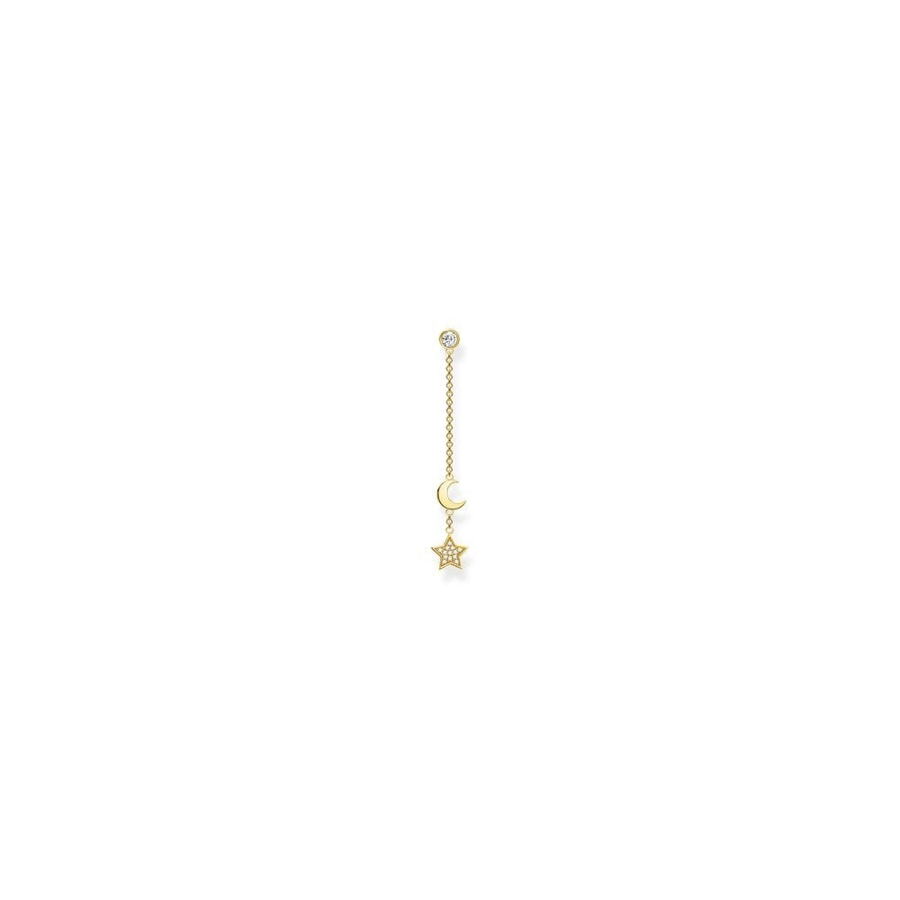 GOLD ON SILVER ZIRCONIA MOON & STAR SINGLE DROP EARRINGS