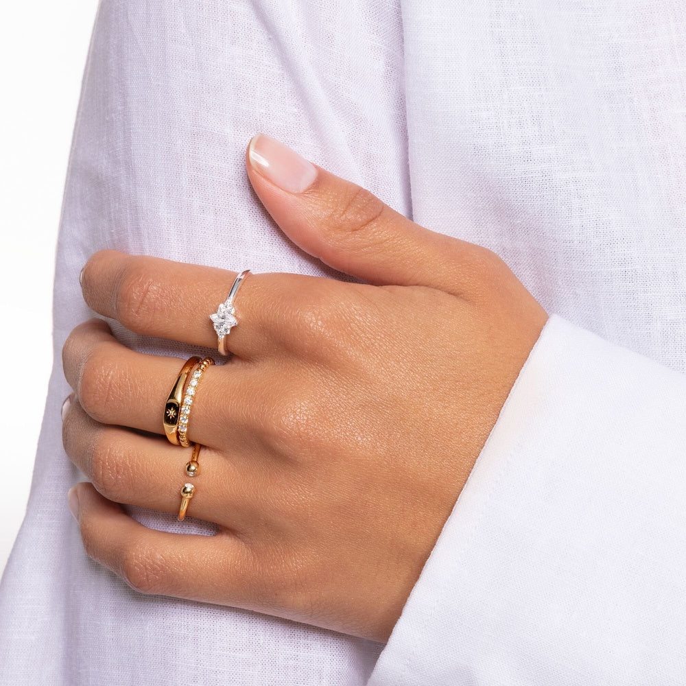 GOLD ON STERLING SILVER CUBIC ZIRCONIA SPHERICAL DOTS RING