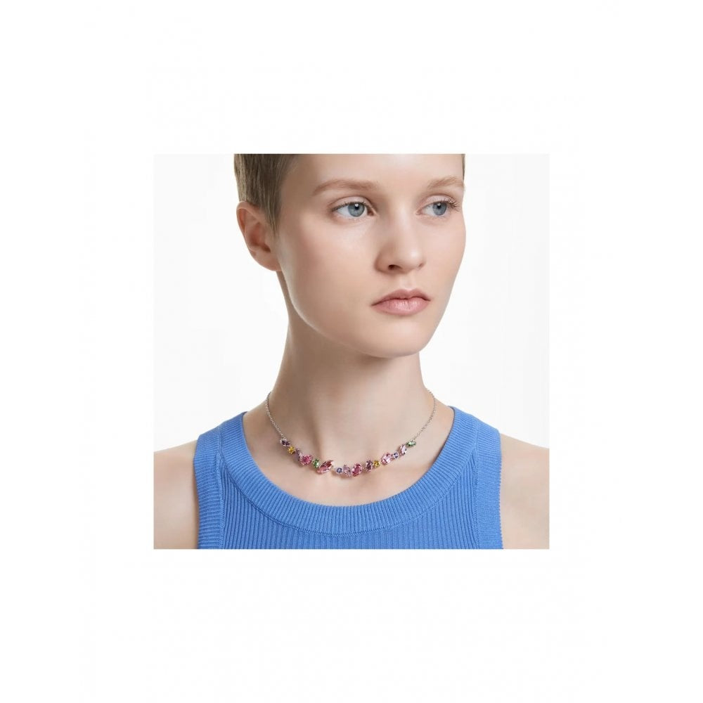 Gema necklace, Mixed cuts, Multicolored, Rhodium plated