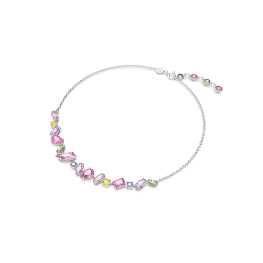 Gema necklace, Mixed cuts, Multicolored, Rhodium plated