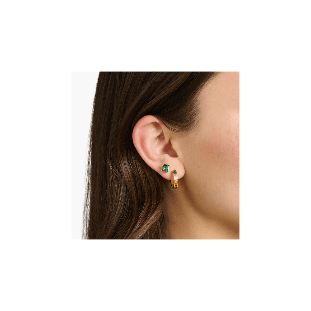 Gold On Silver Colourful Stones Pavé Hoops Earrings