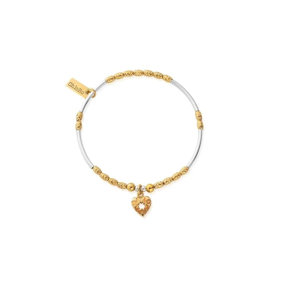 Gold On Silver Decorated Star Heart Bracelet