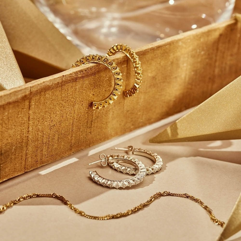Gold On Silver Moonbeam Hoop Earrings