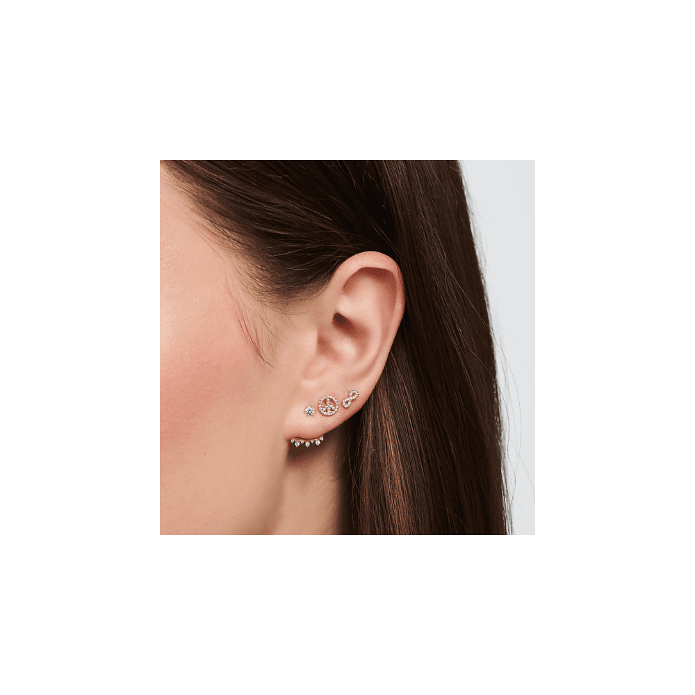 Gold On Silver Peace Sign Earrings with White Stoens