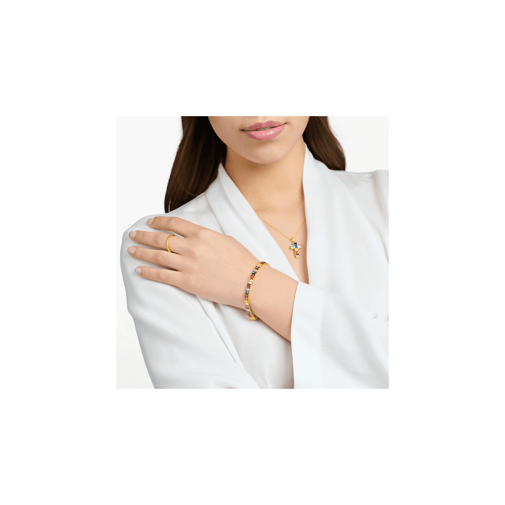Gold On Silver Tennis Bracelet with Colourful Stones
