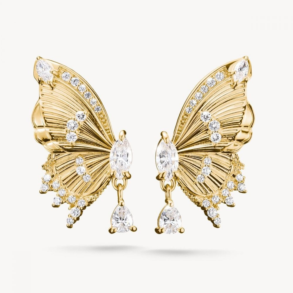 Gold-Plated Ear Studs Butterfly Paradise with Stones