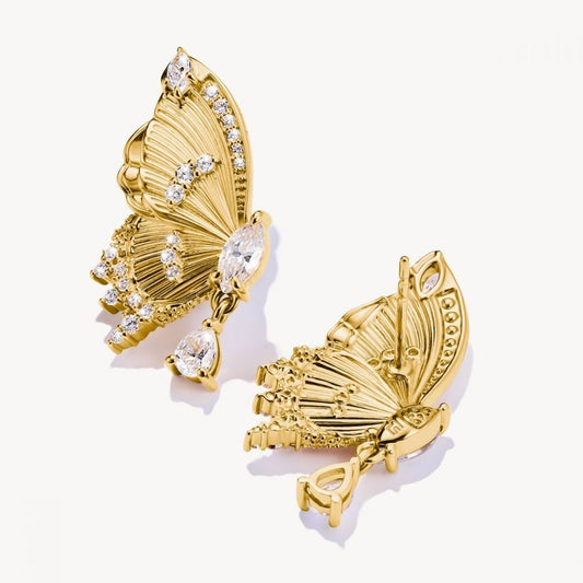Gold-Plated Ear Studs Butterfly Paradise with Stones