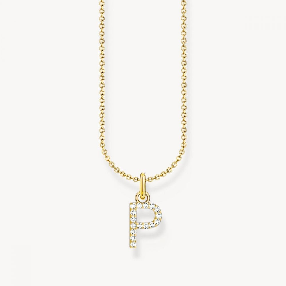 Gold-Plated Necklace with Letter Pendant P and White Zirconia