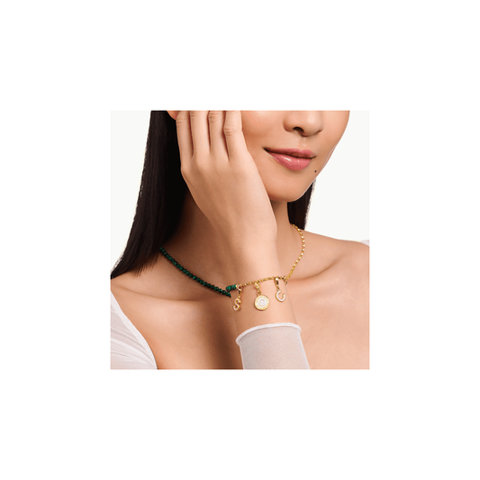 Gold on Silver Bracelet with Green Beads