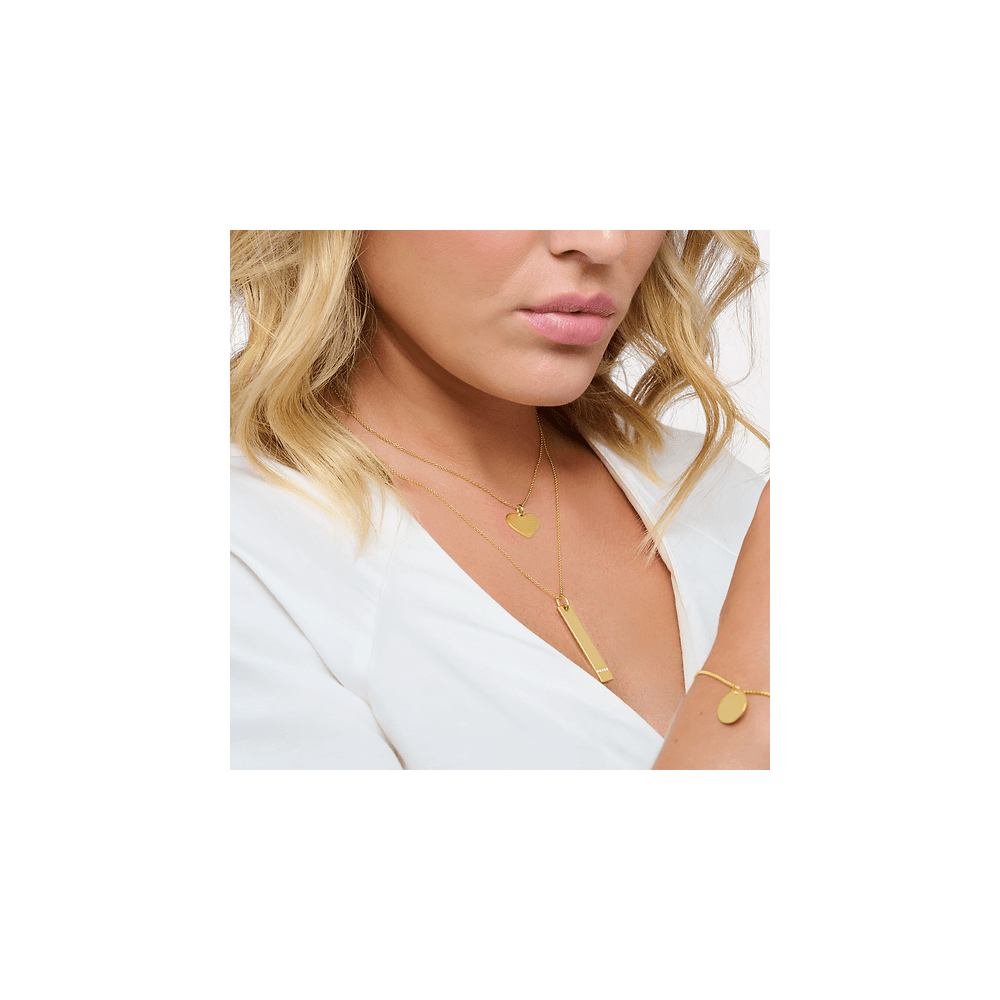 Gold on Silver Column Tag Pendant with White Stones