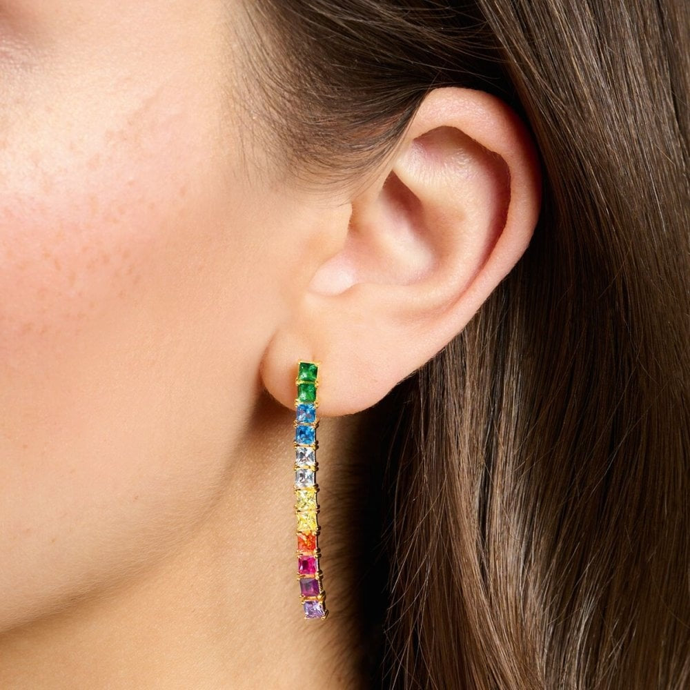 Gold on Silver Earrings with Colourful Stones