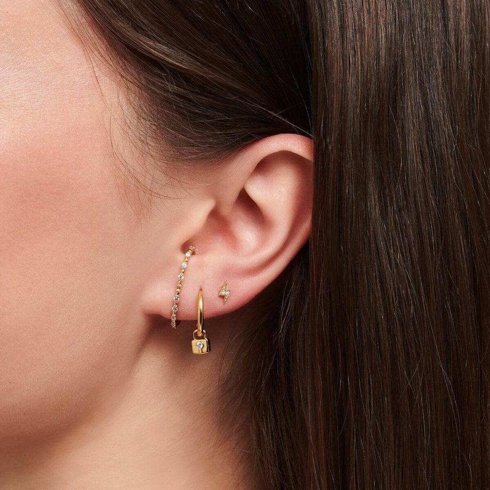 Gold on Silver Single Ear Stud Flash Gold