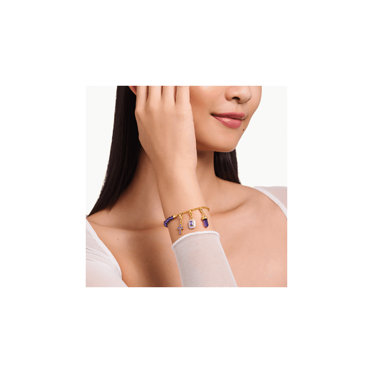 Gold on Sterling Silver Cross Charm with Amethyst-Coloured Stones