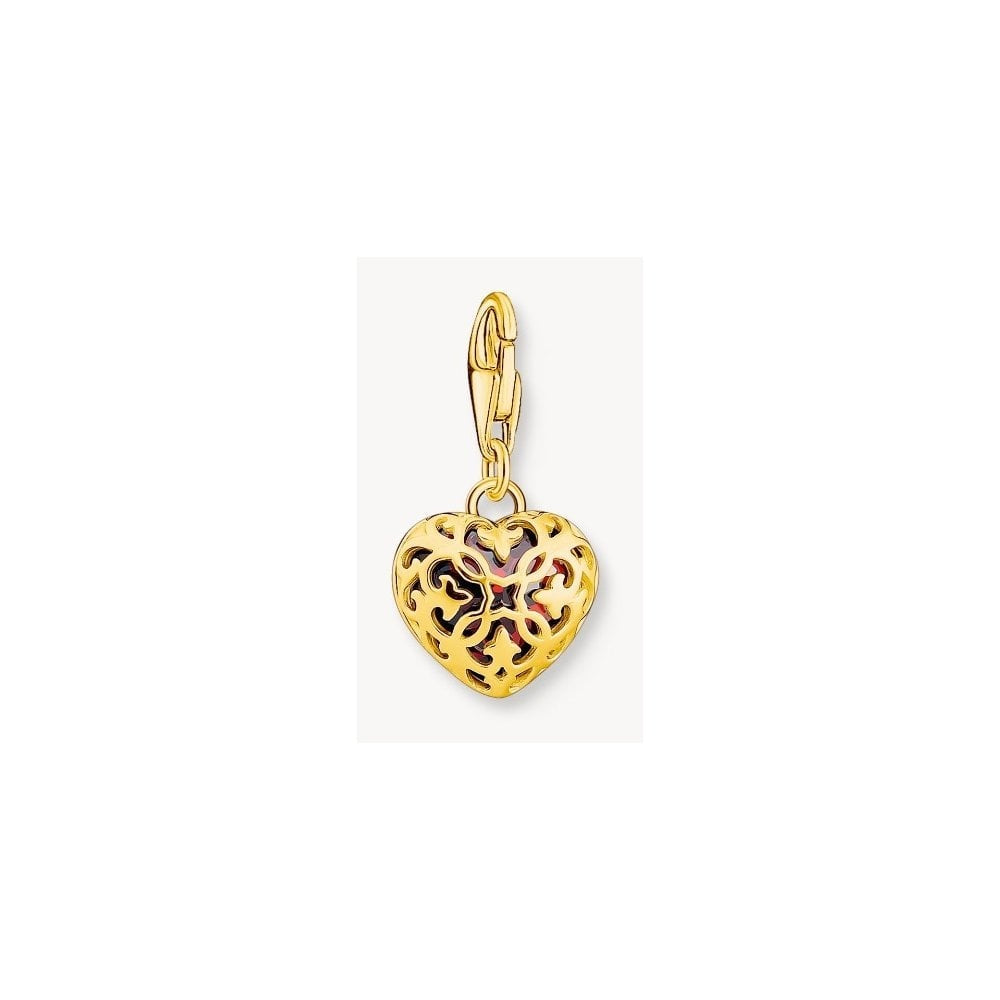 Gold-plated red heart charm pendant