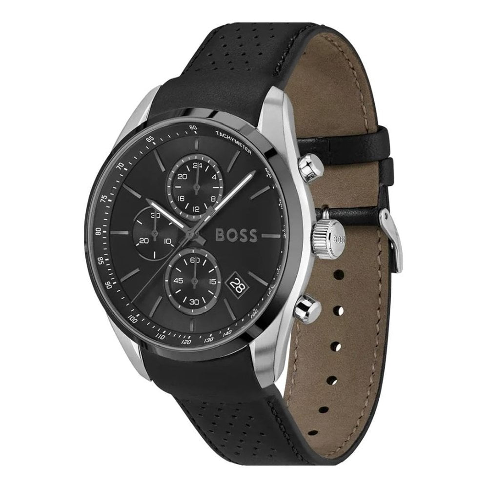Grand Prix, Black Dial, Chronogtaph, Black Leather Gents Watch