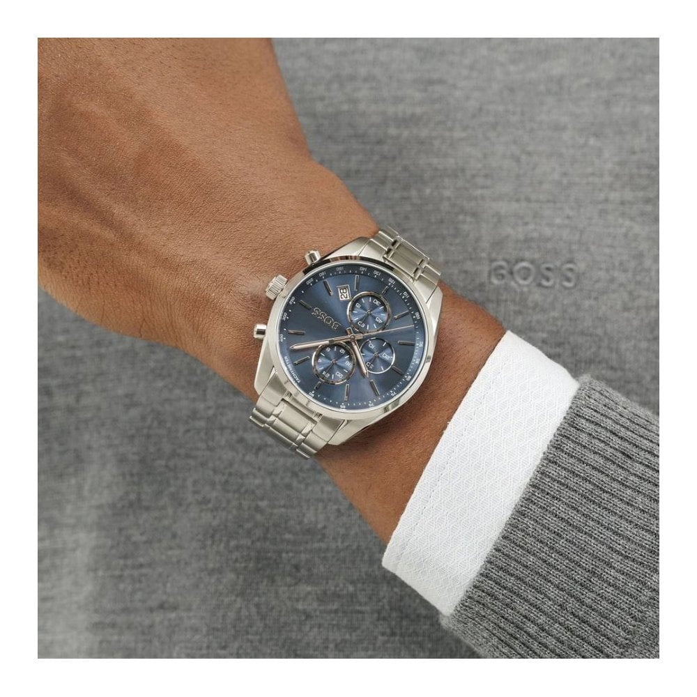 Grand Prix, Blue Dial, Chronograph, Gents Stainless Steel Watch