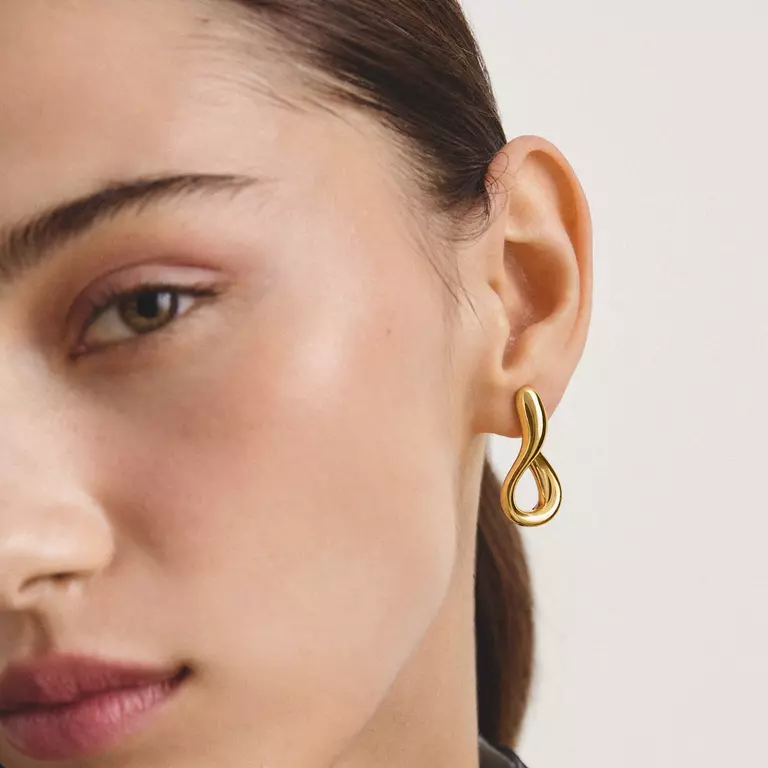 Thomas Sabo 18ct Gold on Silver Curved Shaped Drop Earrings