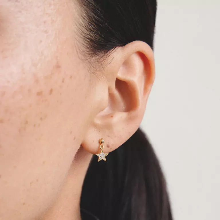 Thomas Sabo 18ct Gold on Silver Moon and Star Drop Earrings with White Zirconia