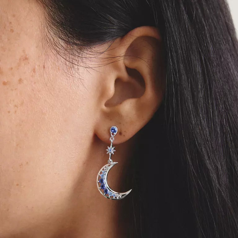 Thomas Sabo Moon and Star Drop Earrings with Blue Stones
