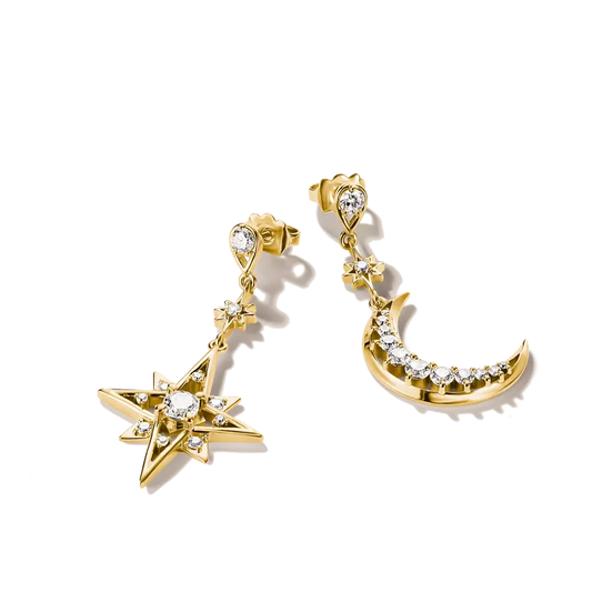Thomas Sabo 18ct Gold on Silver Moon and Star Drop Earrings with White Zirconia