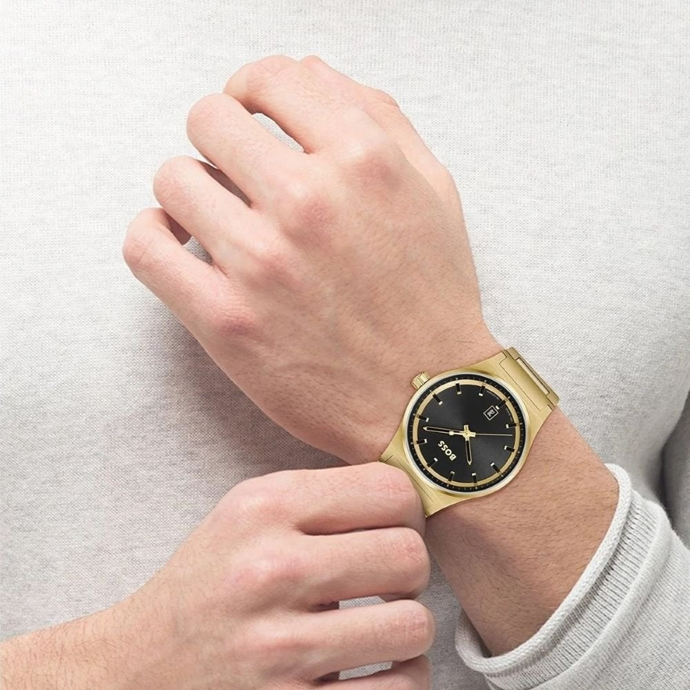 HUGO BOSS CANDOR GOLD CASE BRACELET WITH BLACK DIAL GENTS WATCH