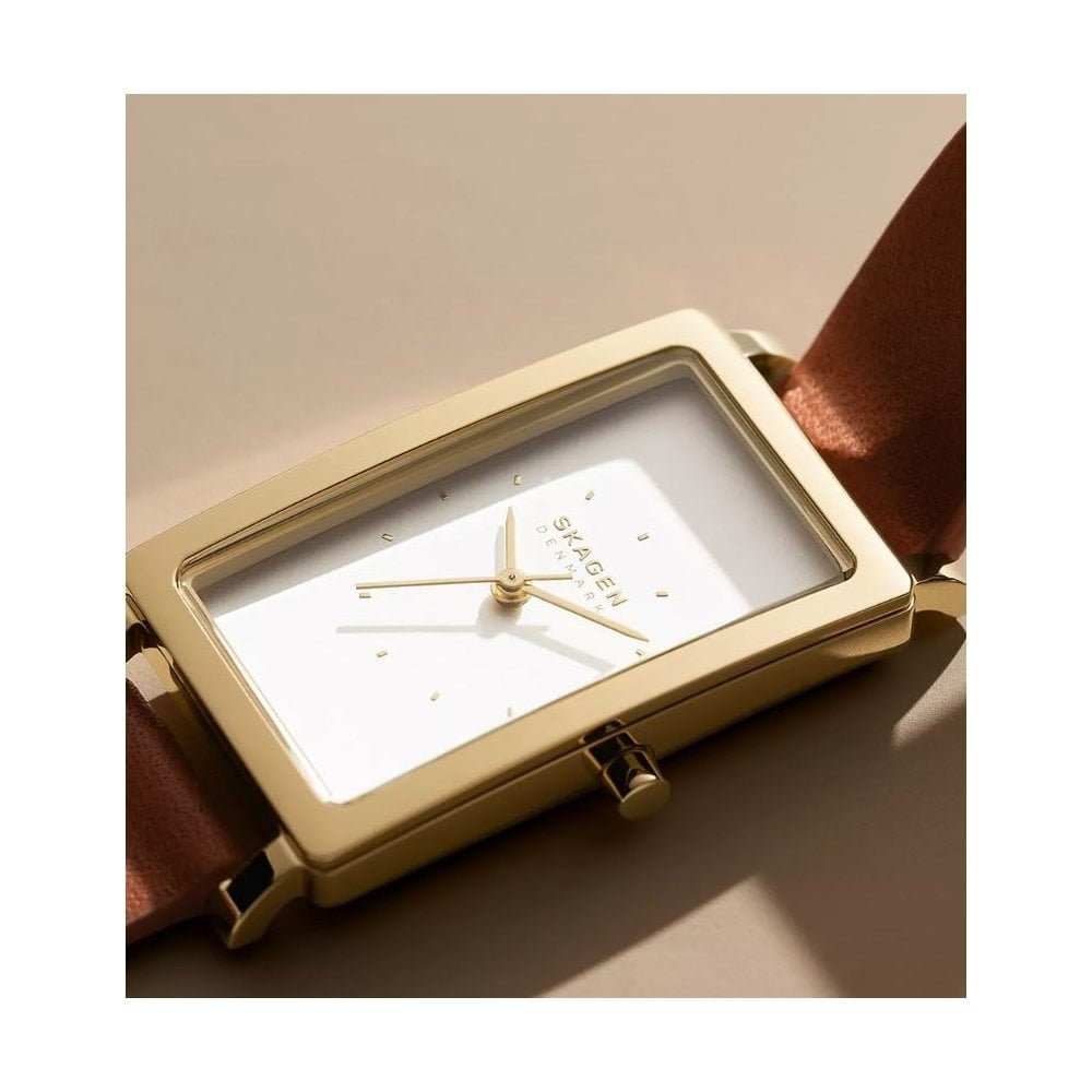 Hagen Lille, Three-Hand, Ladies Brown Leather Rectangular Watch