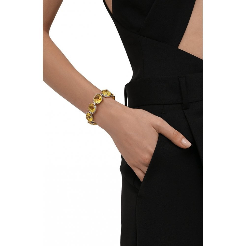 Harmonia bracelet Cushion cut, Yellow, Rhodium plated