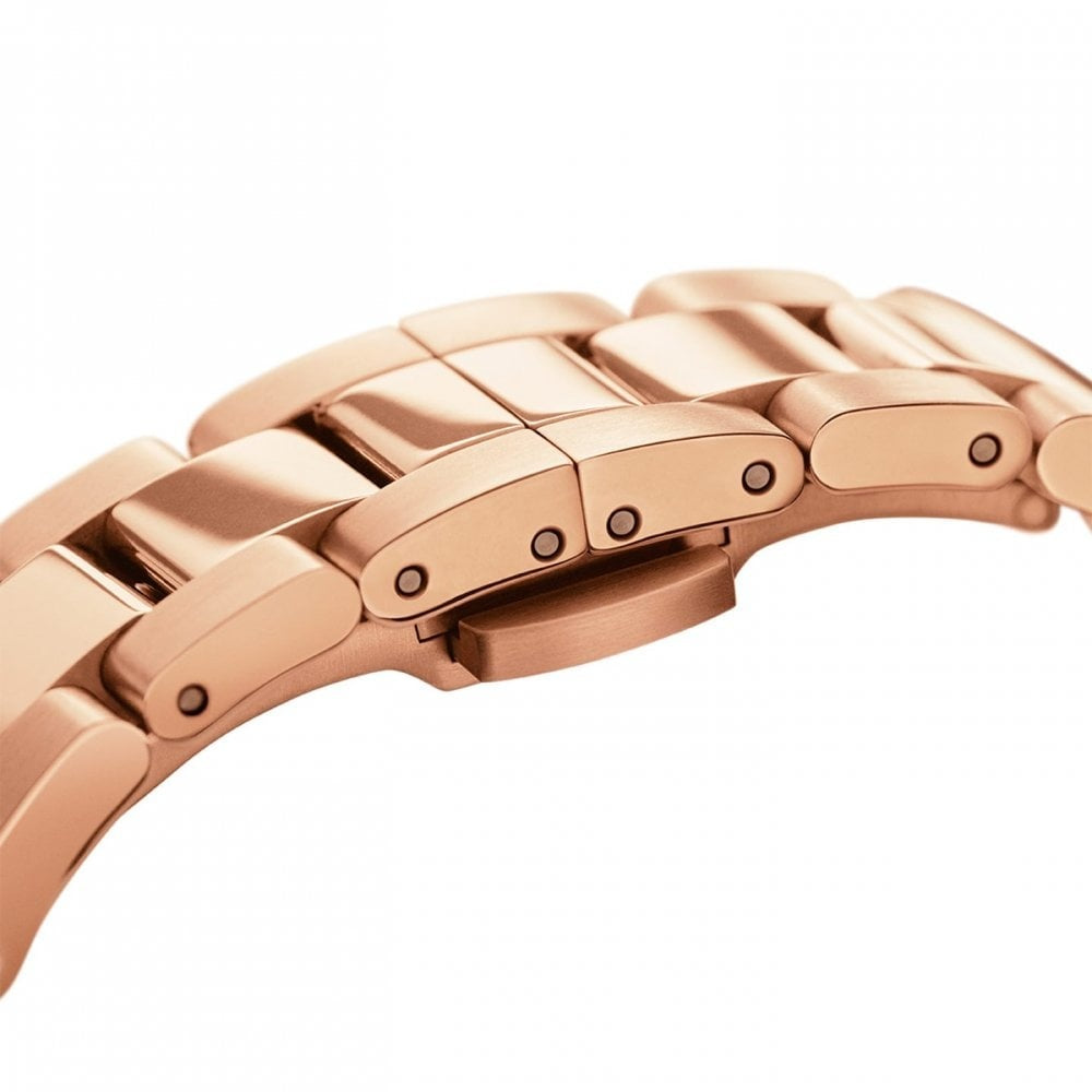 ICONIC LINK ROSE GOLD STAINLESS STEEL LINK BRACELET WHITE WITH BLACK DIAL