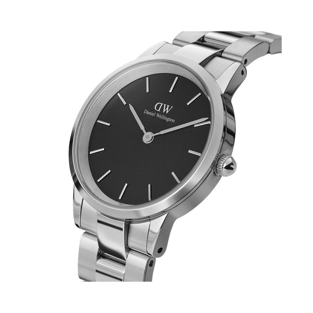 ICONIC LINK STAINLESS STEEL LINK BRACELET WATCH WITH BLACK DIAL