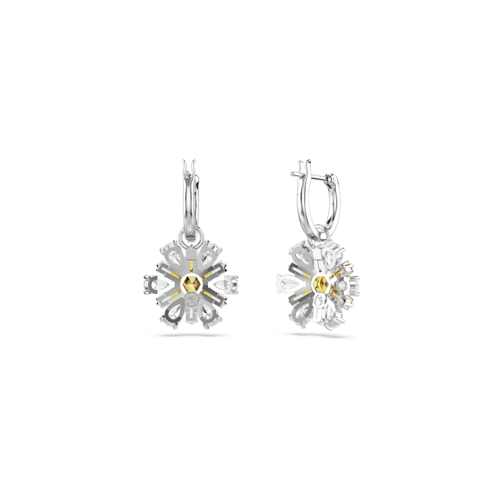 IDYLLIA RHODIUM FINISHED DROP FLOWER EARRINGS WITH YELLOW CENTER