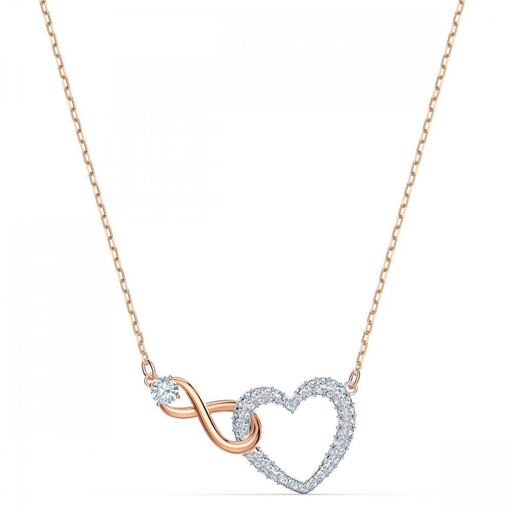 INFINITY HEART NECKLACE, WHITE SWAROVSKI CRYSTALS, ROSE GOLD AND RHODIUM PLATED
