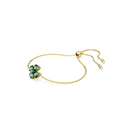 Idyllia bracelet Mixed cuts, Clover, Green, Gold-tone plated
