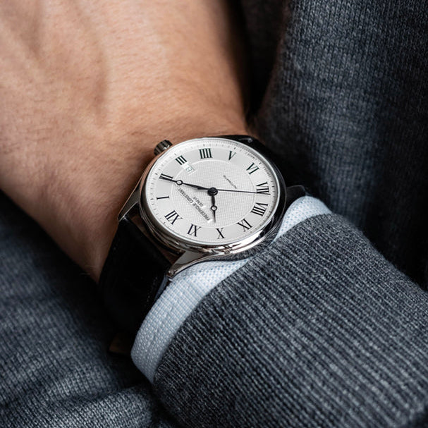 Frederique Constant Classics Automatic Silver Dial Gents Black Leather Watch