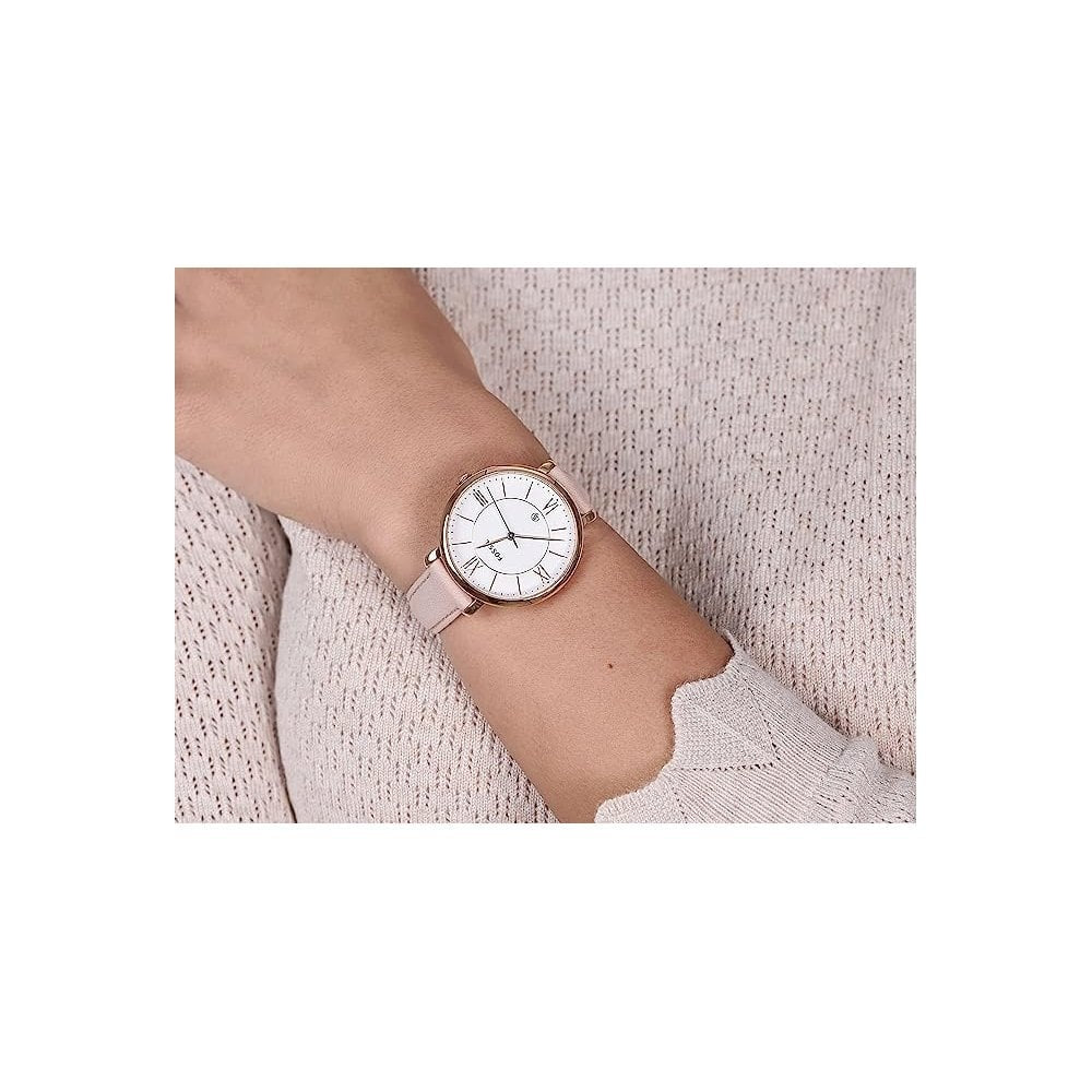 Jacqueline Three-Hand Date Blush Leather Watch