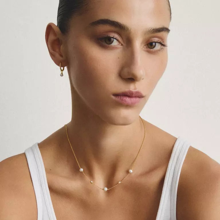 Thomas Sabo 18ct Gold on Silver Pearl & White Zirconia Necklace