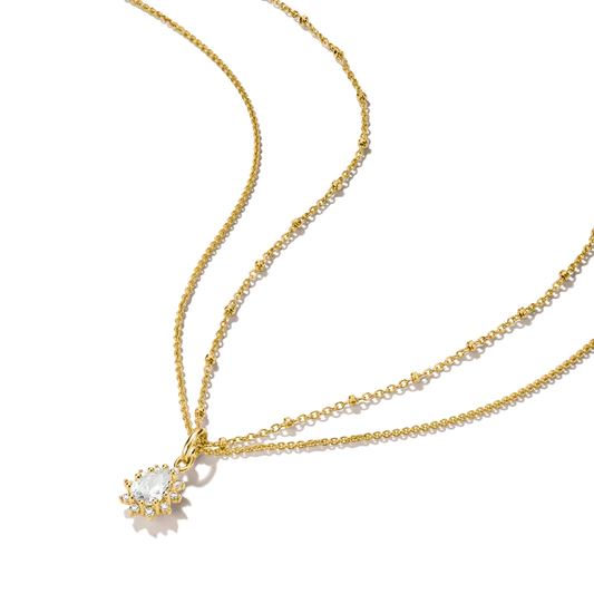 Thomas Sabo 18ct Gold on Silver Double Chain with White Zirconia in Teardrop Pendant