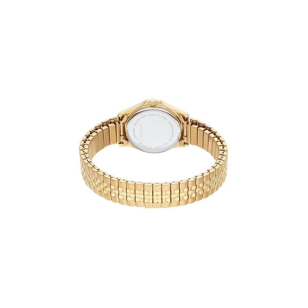 LADIES QUARTZ GOLD-TONE WATCH WITH EXPANDING BRACELET & CHAMPAGNE DIAL