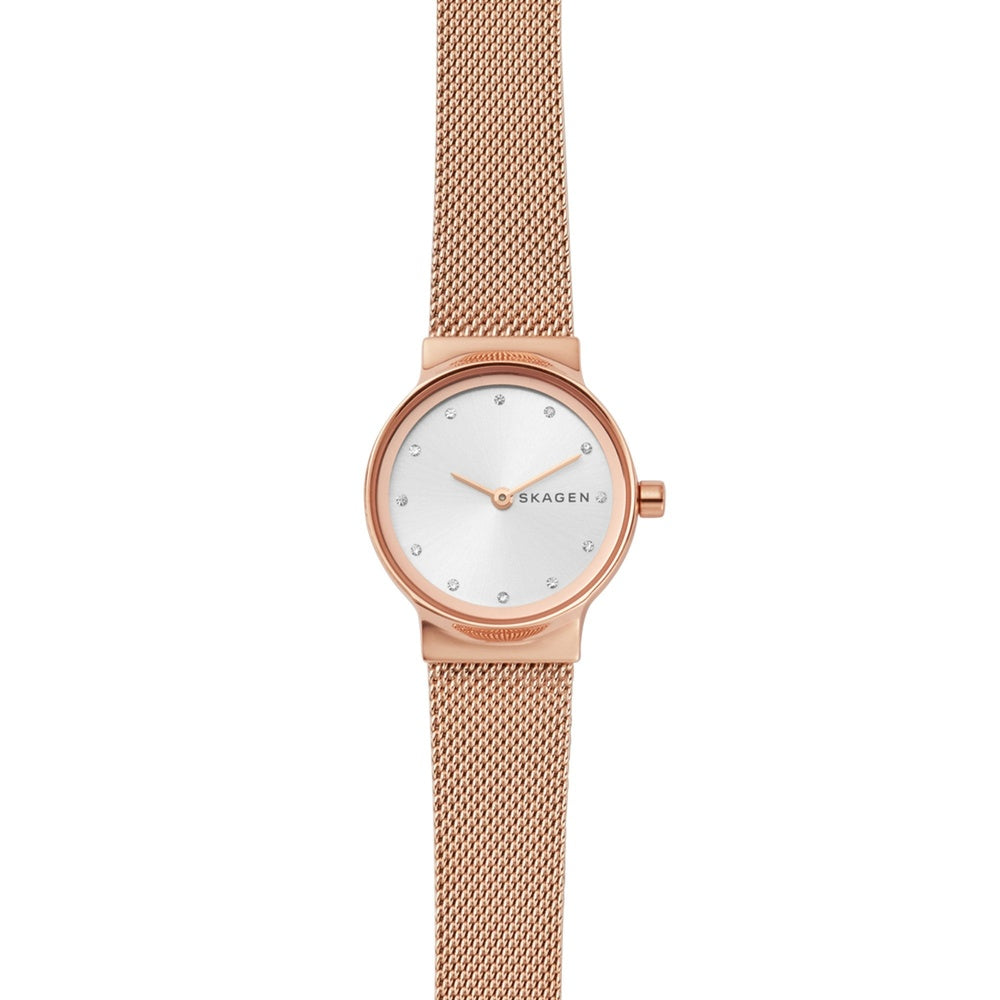 LADIES SKAGEN FREJA ROSE GOLD STAINLESS STEEL MESH BRACELET WATCH