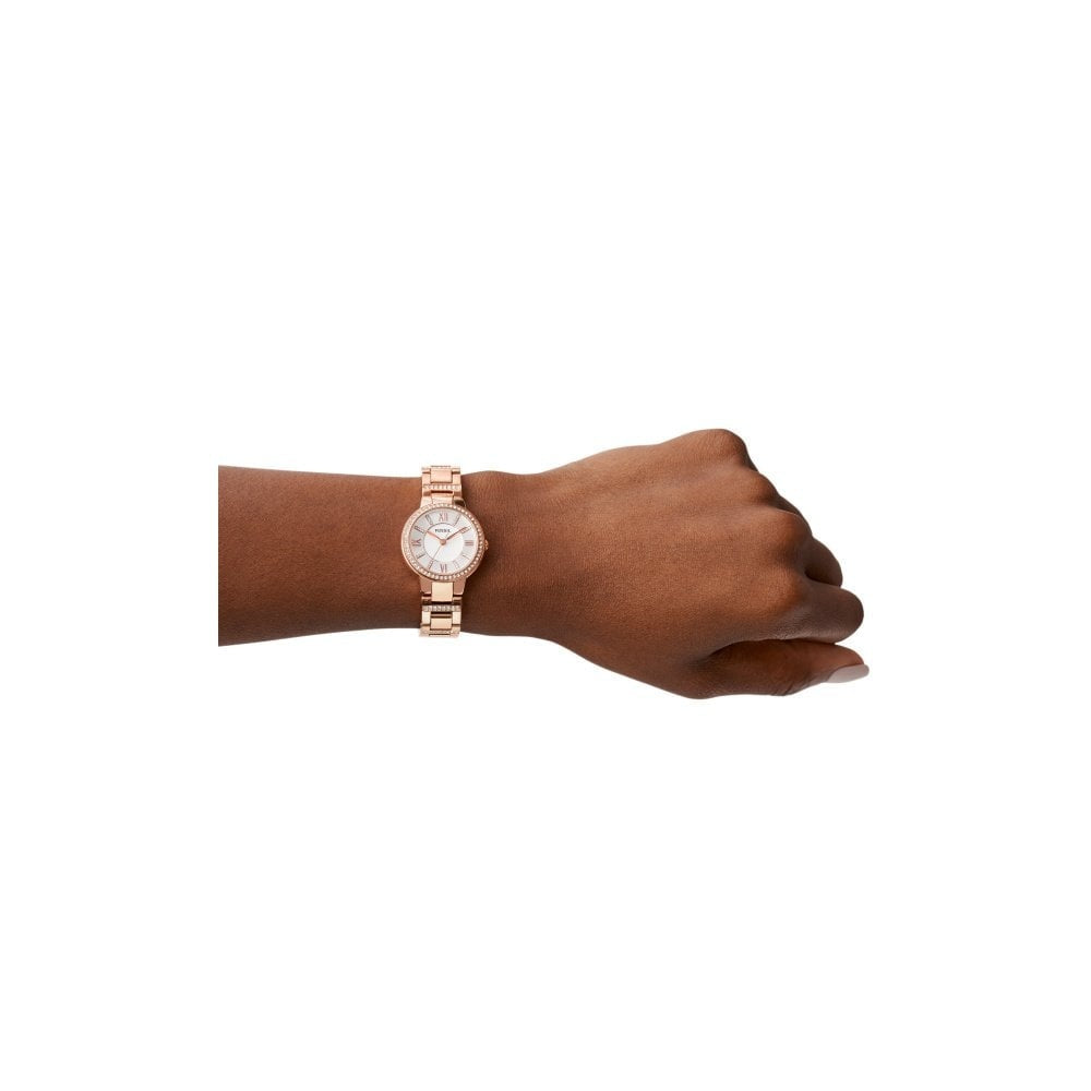 LADIES VIRGINIA ROSE GOLD STAINLESS STEEL BRACELET WATCH WITH CZ EMBELLISHMENT ON DIAL & ON BRACELET