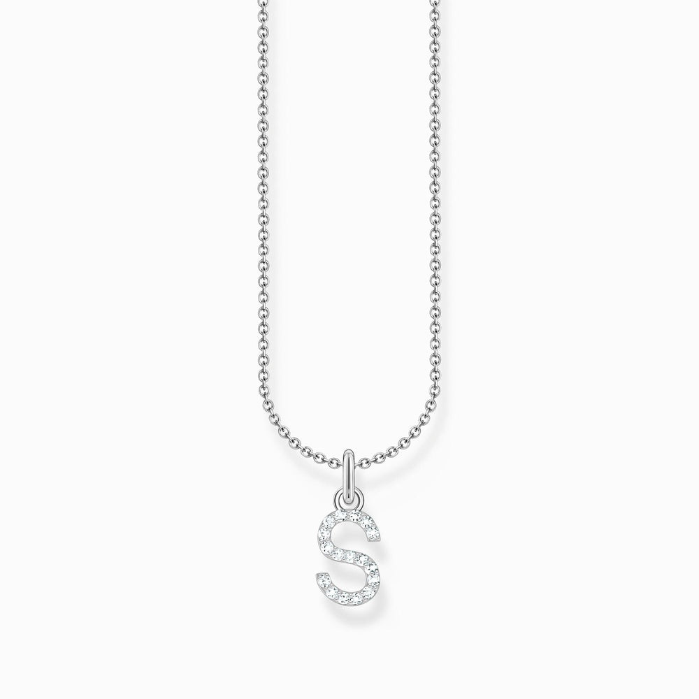 LETTER 'S' SILVER NECKLACE WITH WHITE ZIRCONIA