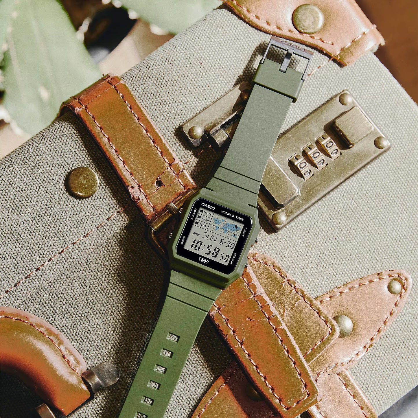 CASIO DIGITIAL WORLD TIME UNISEX GREEN RESIN WATCH