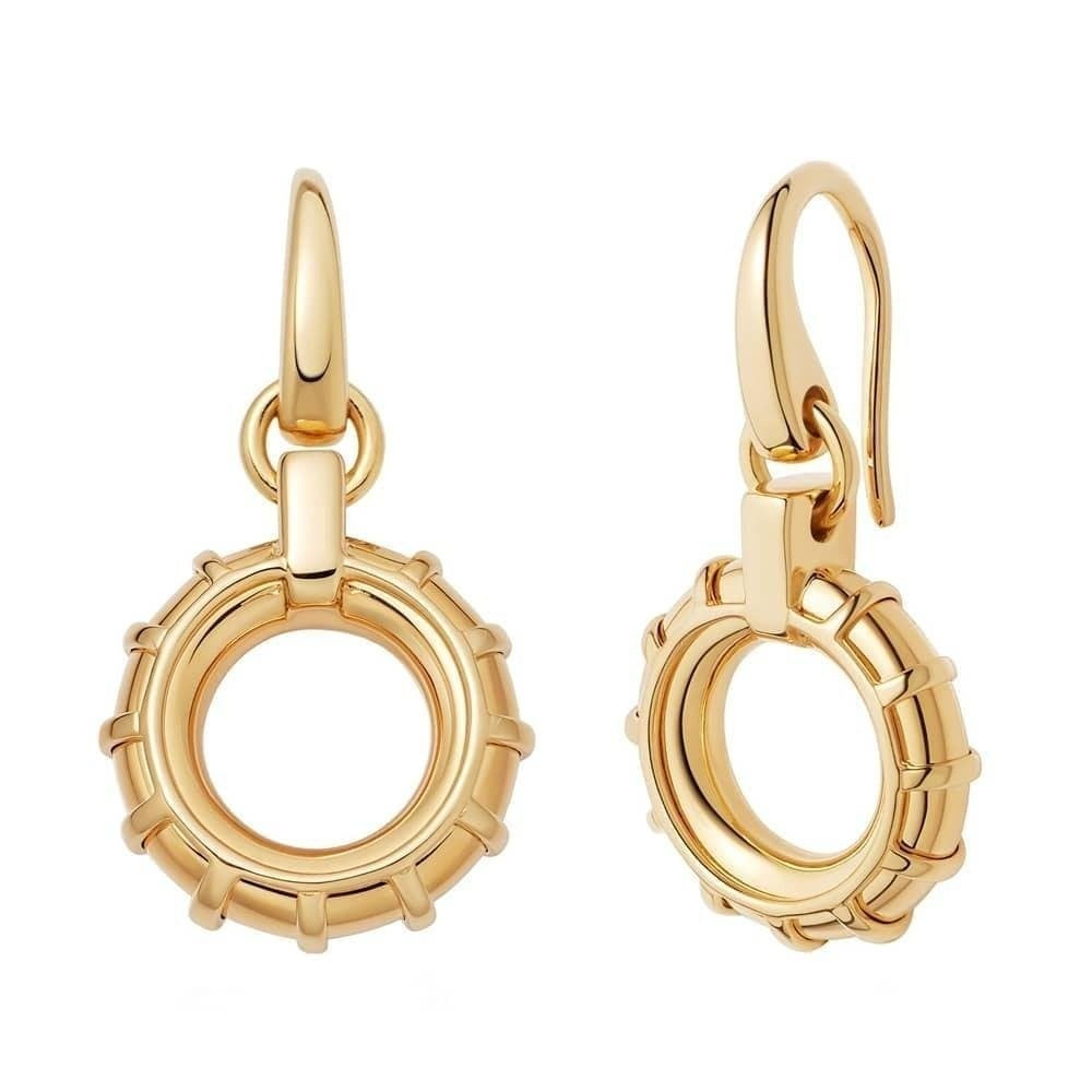 LINKS OF LONDON BRUTALIST 18CT GOLD VERMEIL CAGED CIRCLE DROP EARRINGS