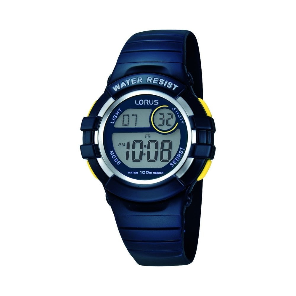 LORUS DIGITAL WATCH WITH BLUE RUBBER STRAP AND ALARM FUNCTION