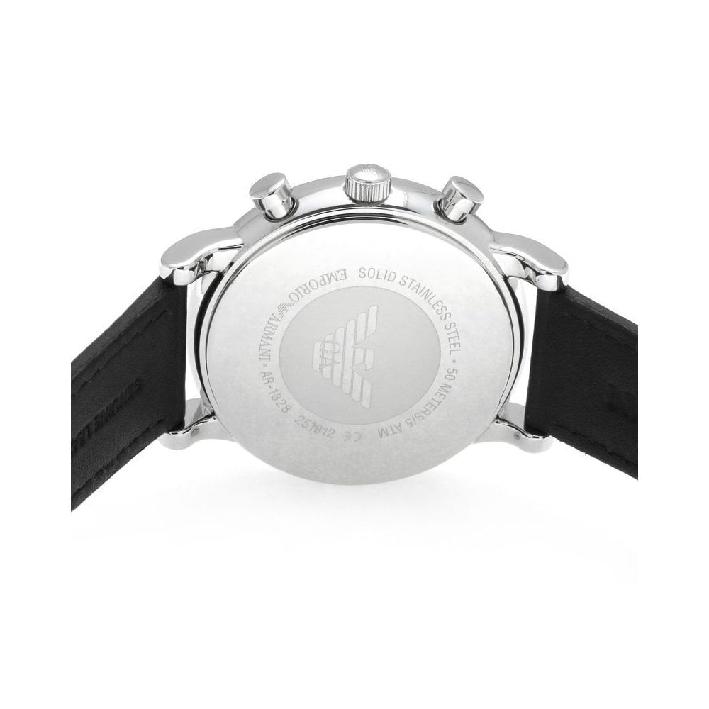 LUIGI STAINLESS STEEL MULTI-DIAL GENTS WATCH WITH BLACK LEATHER STRAP & BLACK DIAL