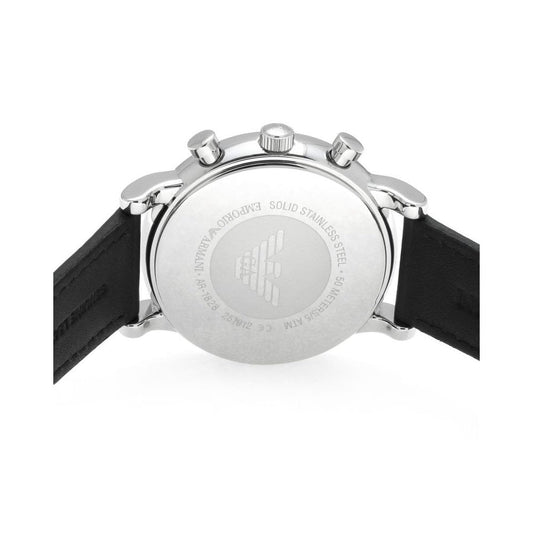 LUIGI STAINLESS STEEL MULTI-DIAL GENTS WATCH WITH BLACK LEATHER STRAP & BLACK DIAL