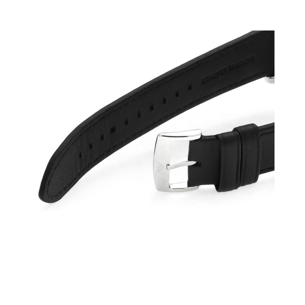 LUIGI STAINLESS STEEL MULTI-DIAL GENTS WATCH WITH BLACK LEATHER STRAP & BLACK DIAL