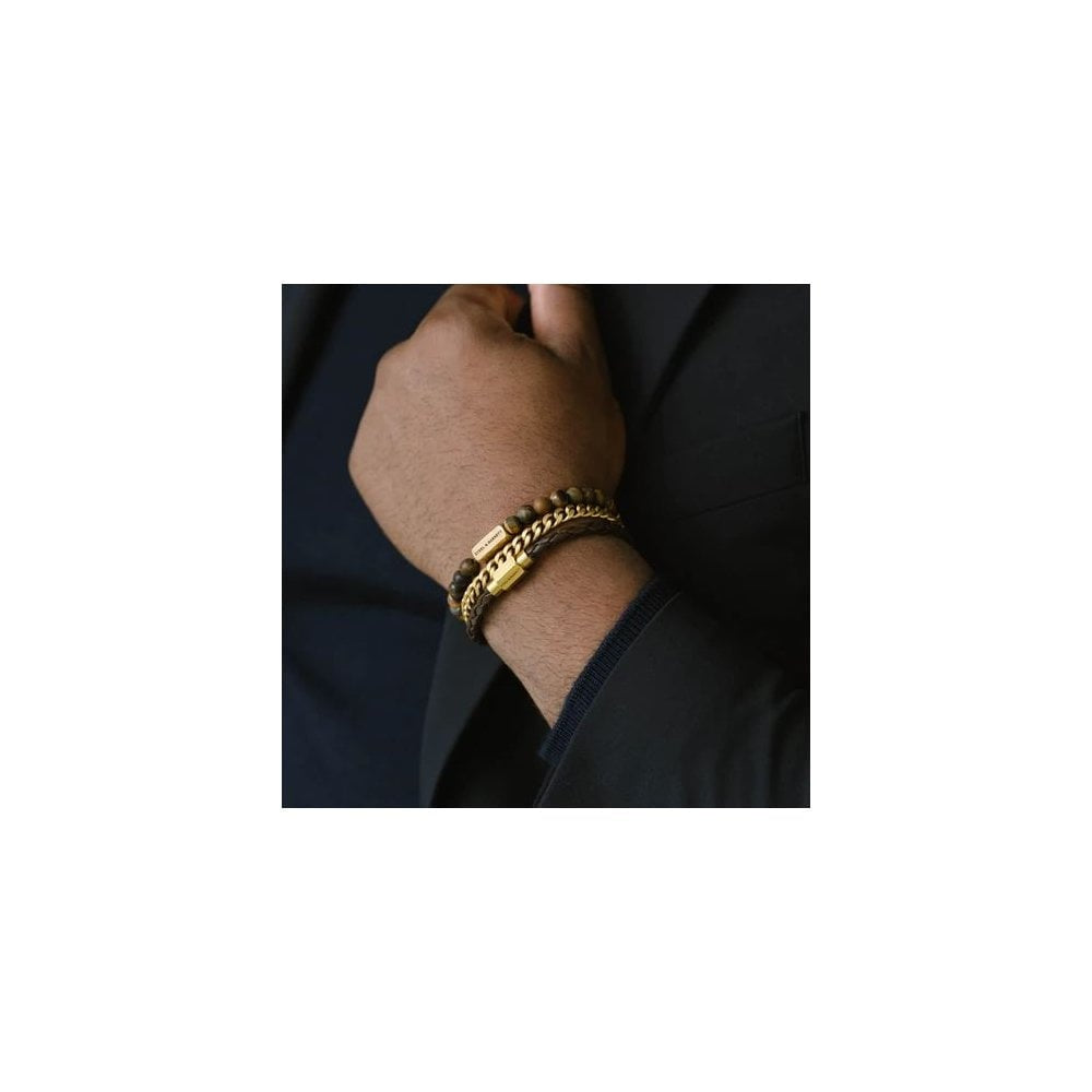 LUKE LANDON BROWN LEATHER GOLD ON STEEL BRACELET