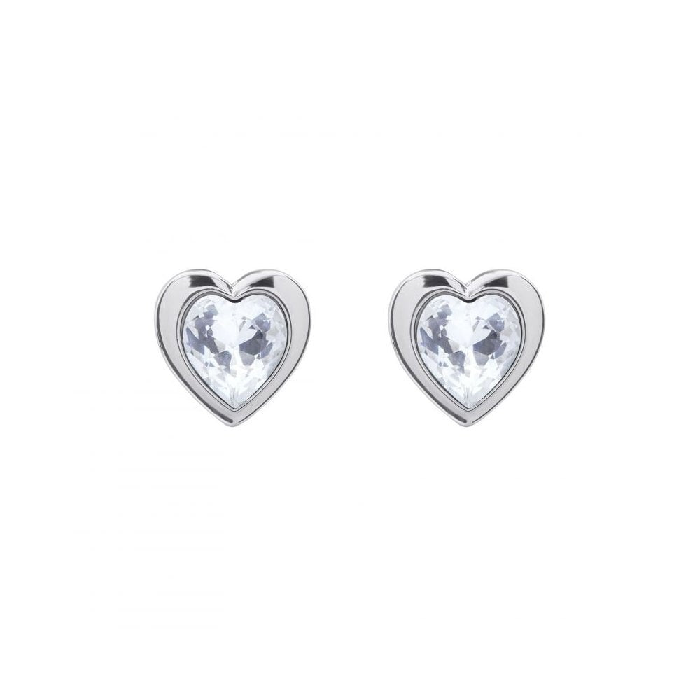 Ladies Ted Baker Silver Plated Crystal Heart Stud Earrings